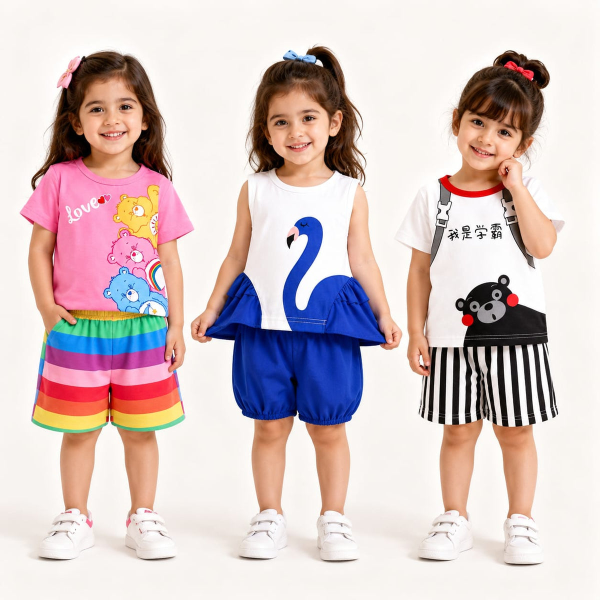 Care Bears, Blue Flamingo &amp; Bear Print T-Shirt with Shorts (Pack of 3)