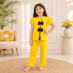 Yellow  Girls Bow Detail Co-Ord Set