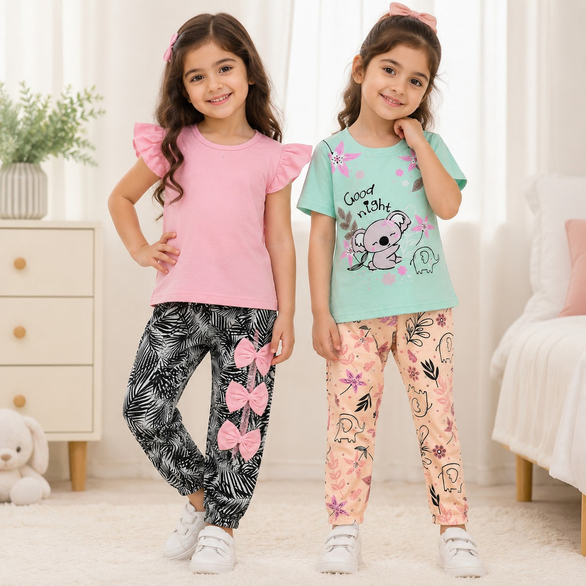 Pink Bow & Cute Koala Kids Outfit (Pack of 2)