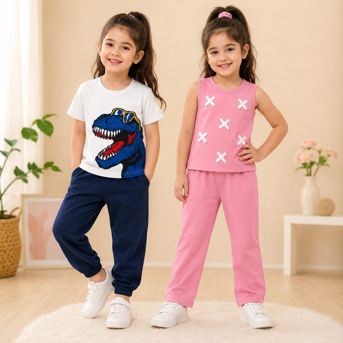 Blue Dino & Pink Cross Co-Ord Set (Pack of 2)