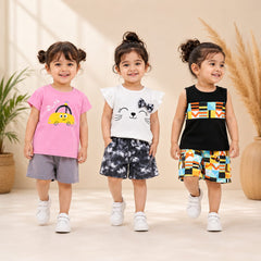 Pink Car Print T-Shirt & Grey Shorts Co-Ord Set