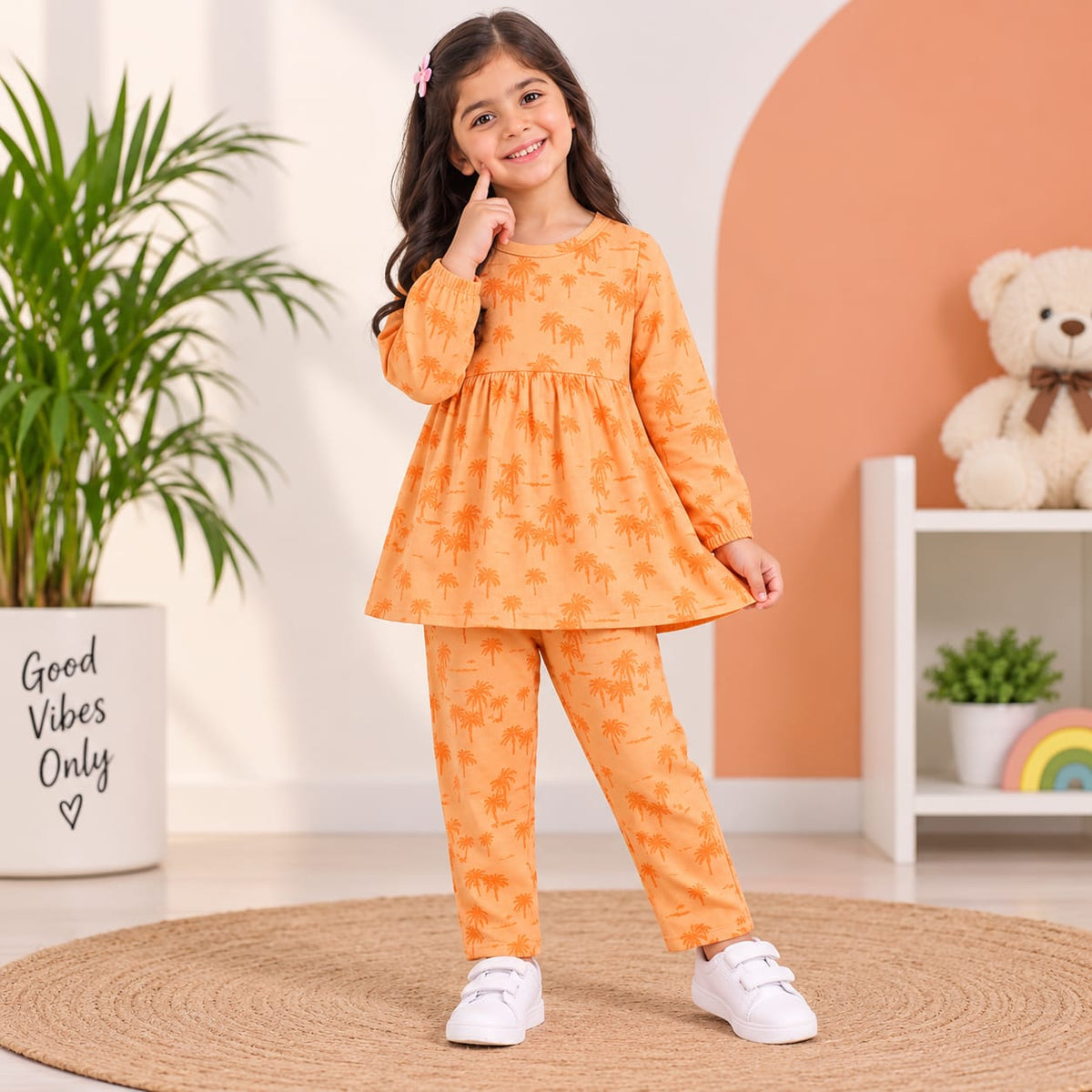 Tropical Palm Print Girls 2-Piece Set – Shirt & Trouser  1–10 Years