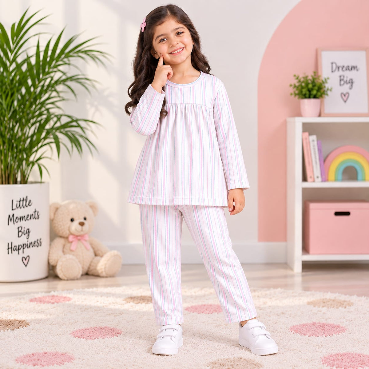 Girls Striped 2-Piece Set – Long Shirt & Trouser 1–10 Years