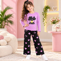C1 PURPAL HAIR STYLE SHIRTWITH BLACK PAJAMA  GIRL SET