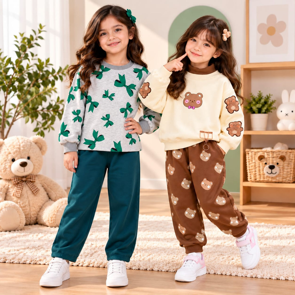 Girls’ Green Bow & Lovely Track Suit Set