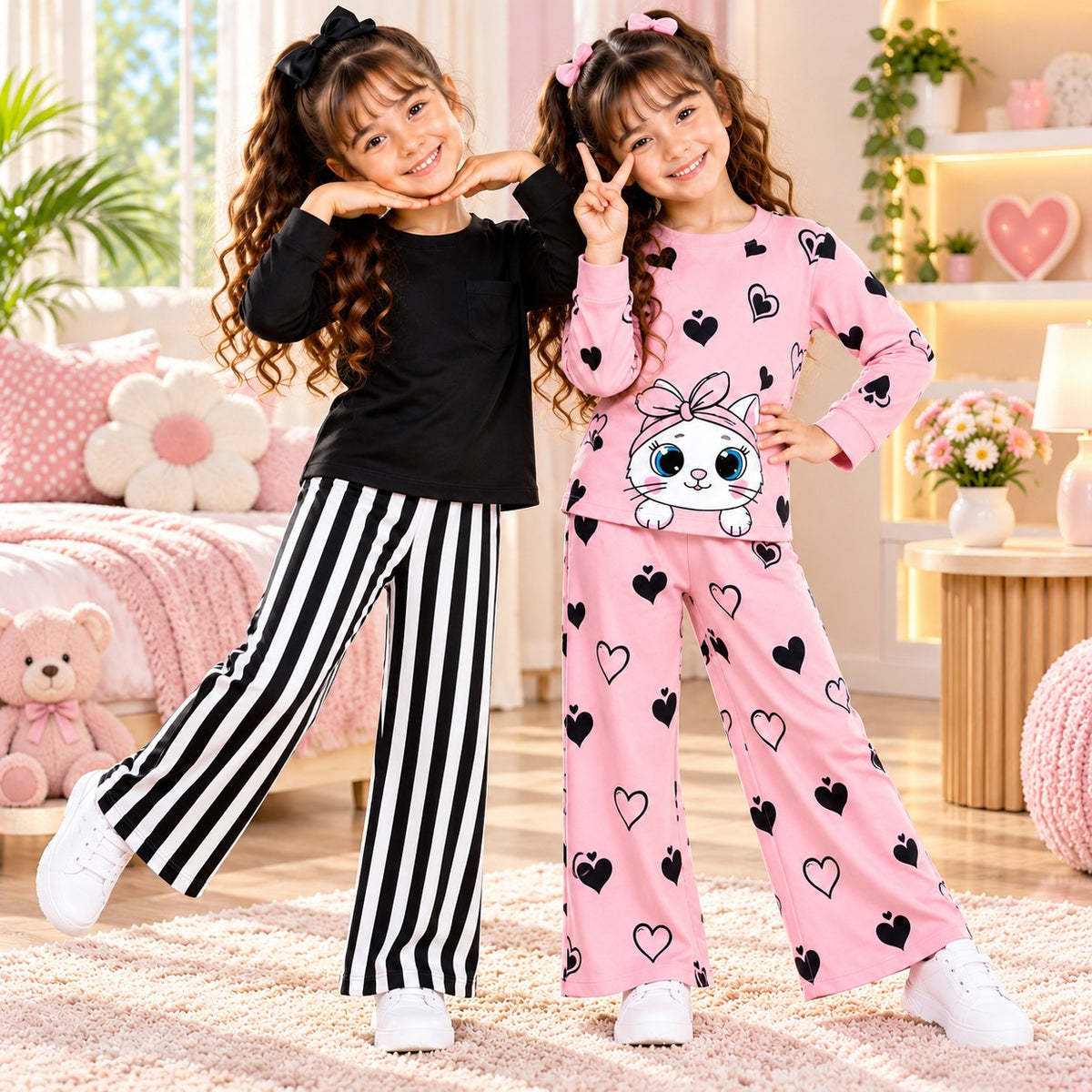 C1 —Pack of 2 Stripes & Bunny Heart Girls Co-Ord Set