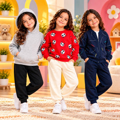 Grey Hoodie & Red Panda & Navy Tracksuit Girls Dress – Pack of 3