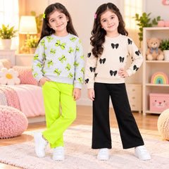 Lime Bow & Cream Black Bow Girls Dress – Pack of 2