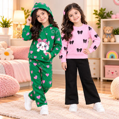 Green Kitty & Pink Bow Girls Dress – Pack of 2