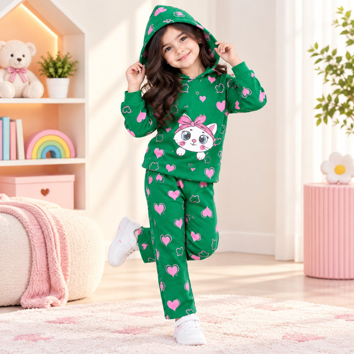 Green Kitty Hoodie 2 Pc
