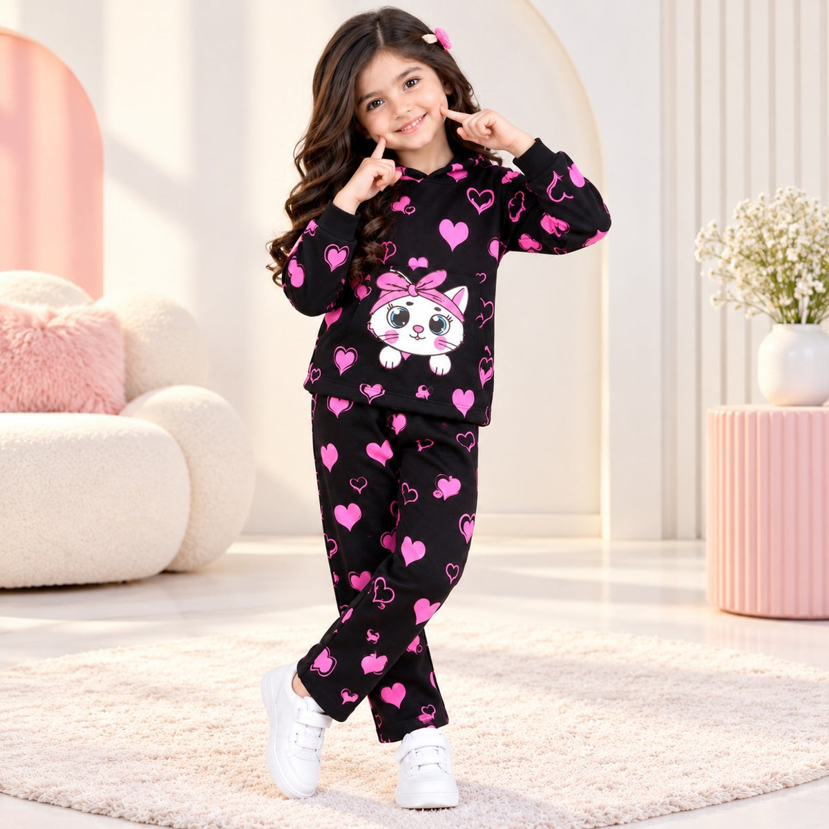 Black Kitty Hoodie 2 Pc