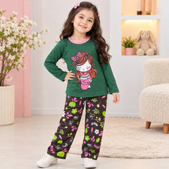 Green Sleepy Princess Printed Kids Night Suit