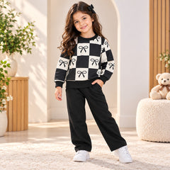 Black Bow Checkered Girls Co-Ord Set