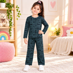 C1 Dark Teal LOVE Print Girls Kids Night Suit