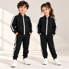 Black Double-Pocket Winter Tracksuit for Kids