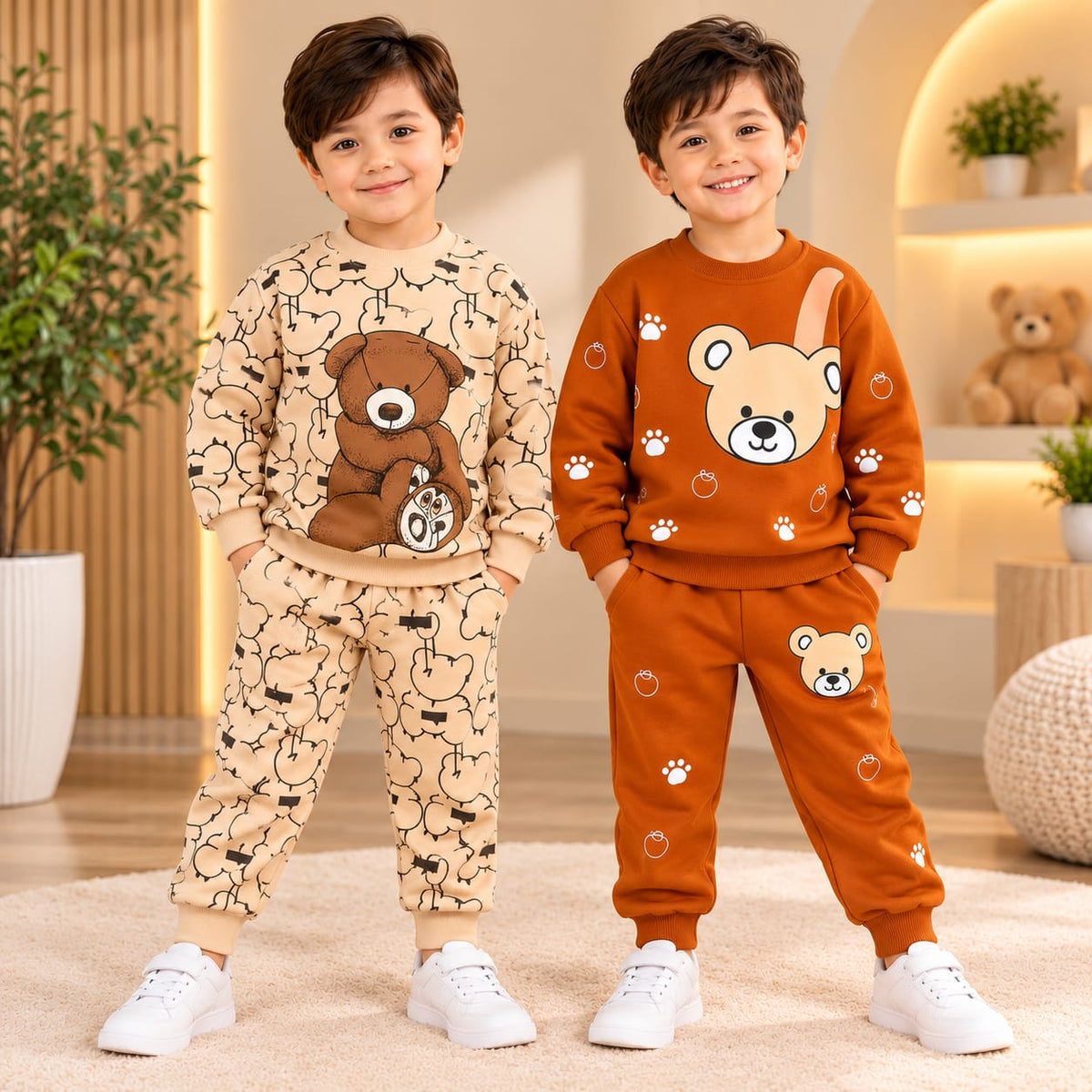 Bill Animal & Teddy Bear Printed Boys Sweatshirt Trouser Set (Pack of 2)
