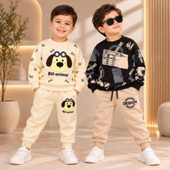 Bill Animal & Design Printed Boys Sweatshirt Trouser Set (Pack of 2)