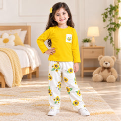 C1 Yellow Pocket  Print Girls Kids Night Suit