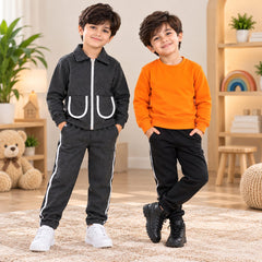Grey Zip-Up Jacket & Orange Sweatshirt Suit Set - Pack of Two