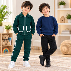 Green Zip-Up Jacket & Navy  Sweat shirt Set - Pack of Two