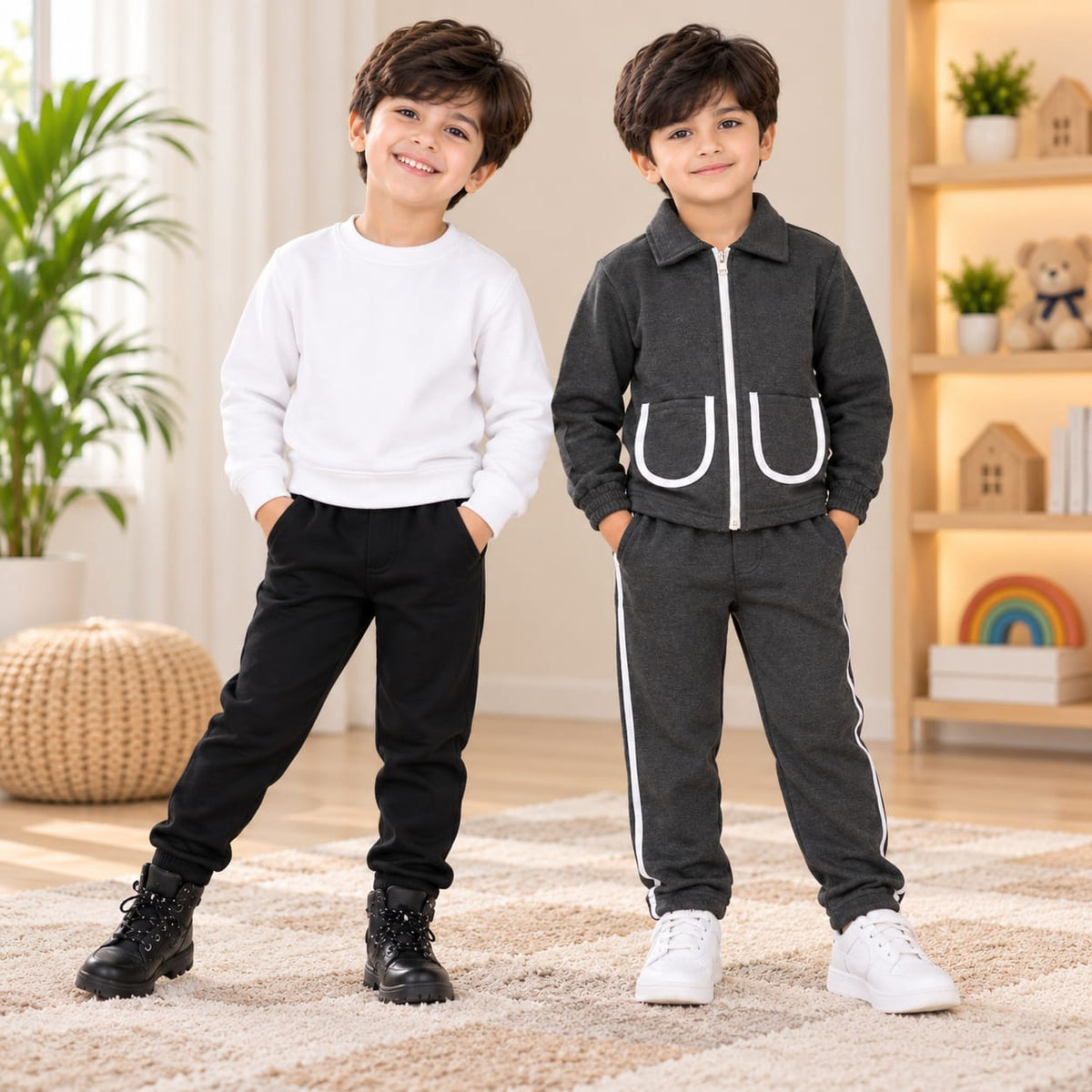 White Sweatshirt & Charcoal Grey Zip-Up Jacket  Set - Pack of Two