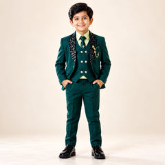 Boys Premium Emerald Green 4-Piece Coat Pant Set (Ages 2 to 11 Years)