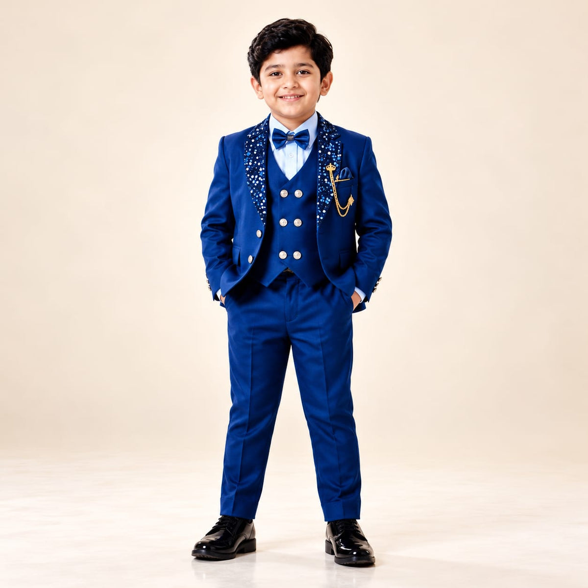Boys Premium Zinc Blue 4-Piece Coat Pant Set (Ages 2 to 11 Years)