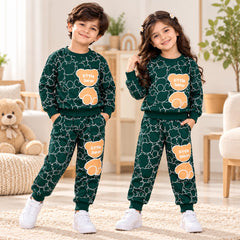 Green Little Bear Printed Girls Sweatshirt & Trosuer Set