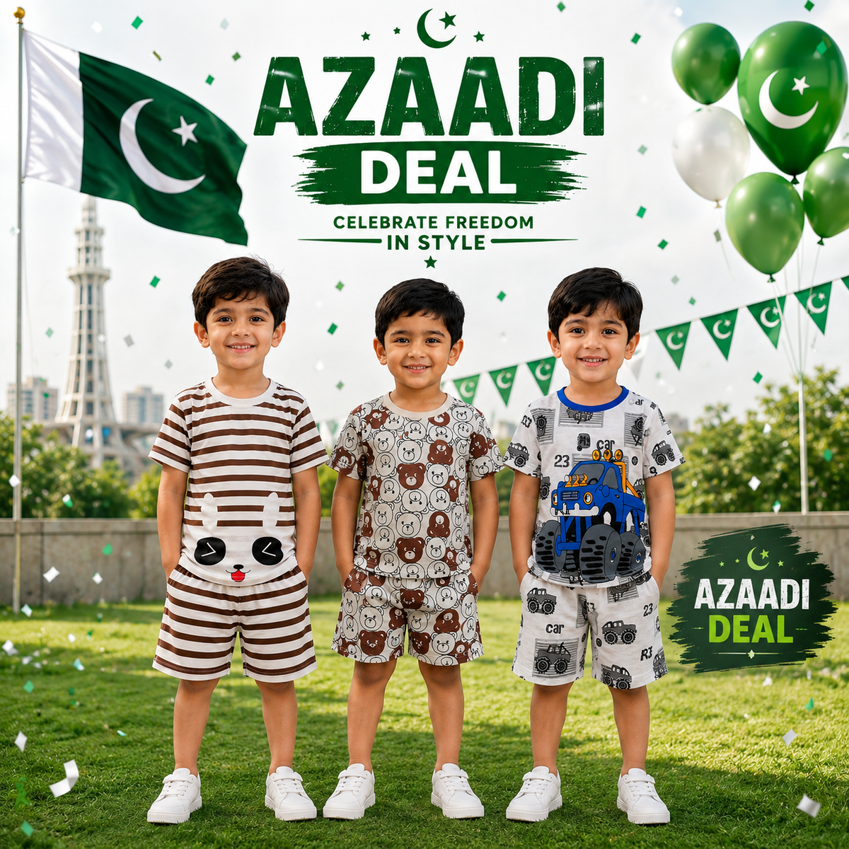Panda, Bear & Monster Truck Print |  Cotton Summer Night Suit Set  ( Pack of three ) D4