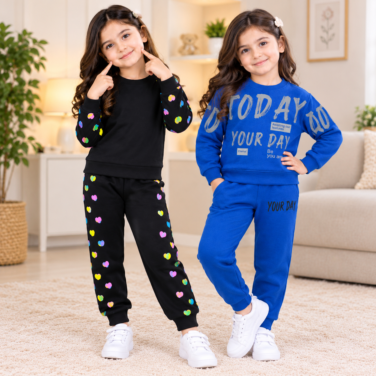 Black Heart Print & Blue Printed  Suit Set – Pack of 2
