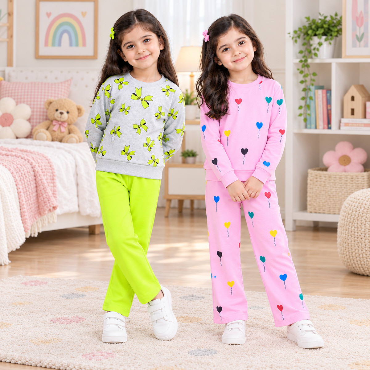 Neon  Bow & Pink Multicolour Heart Suit Set – Pack of 2