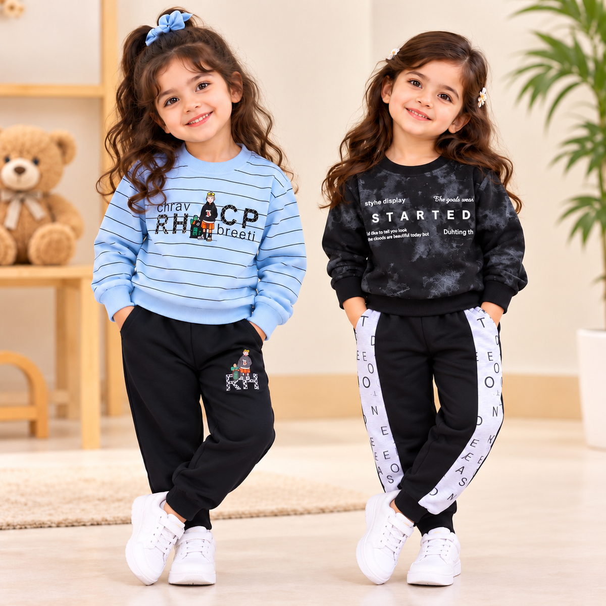 Blue Striped & Black Printed Suit Set – Pack of 2