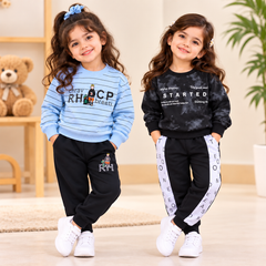 Blue Striped & Black Printed Suit Set – Pack of 2