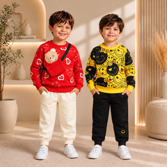 Bear Print Winter Sweatshirt & Smiley Print Winter Sweatshirt & Trouser Sets - Pack of Two