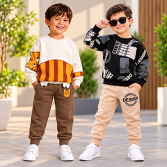 Tiger Print Winter Sweatshirt & Design Print  Winter Sweatshirt & Trouser Sets - Pack of Two