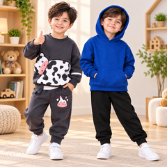 Cow Print Charcoal Grey Sweatshirt  & Royal Blue Hoodie Set - Pack of Two