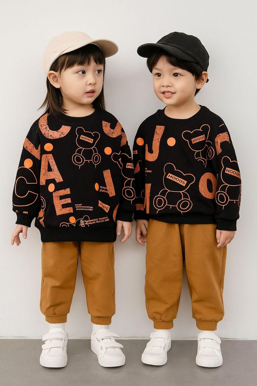 Trendy Black & Brown Teddy Printed Tracksuit