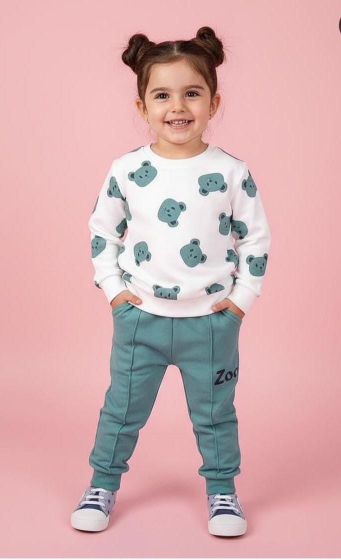 Cute Mint Bear Printed Tracksuit