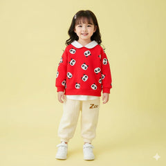 Title: Red Panda Printed Sweatshirt & Cream Jogger Set for Kids (1 to 10 Years)