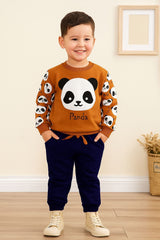 Title: Brown Panda Printed Sweatshirt & Navy Jogger Set for Kids
