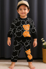 Title: Black “Little Bear” Printed Tracksuit for Kids