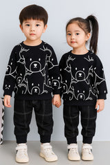 Adorable Teddy Print Black Tracksuit for Kids