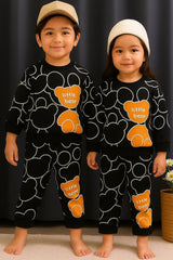 Trendy “Little Bear” Printed Black Tracksuit for Kids