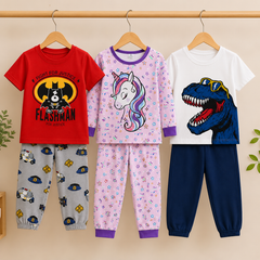 Flashman, Unicorn & Dinosaur Kids T-Shirt & Trouser Co-Ord Set – Pack of 3