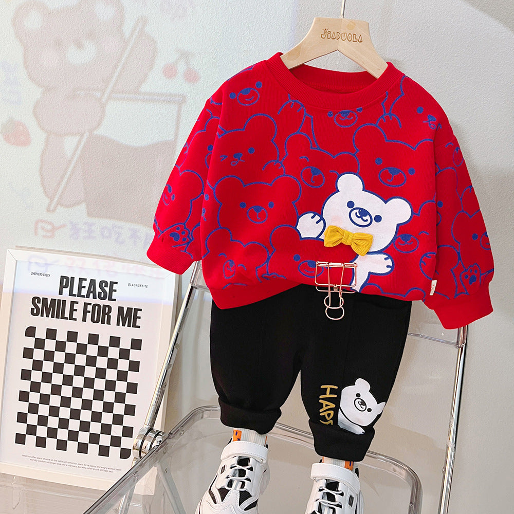 RED TEDDY PRINTED WINTER KIDS SWEAT SUIT