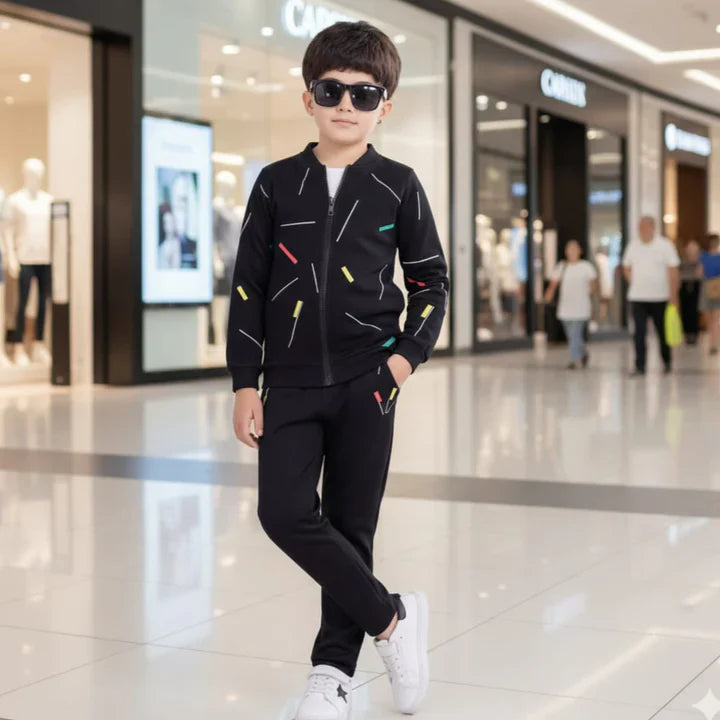 BLACK STRIPE PREMIUM WINTER KIDS TRACKSUITS