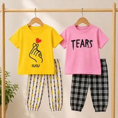 Yellow Heart & Pink Plaid Pajama Set  Pack of 2 Girls