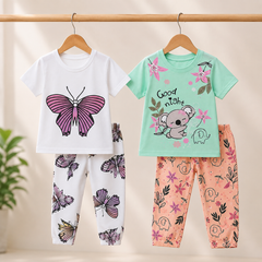 Butterfly & Good Night Koala Printed Pajama Set  Pack of 2