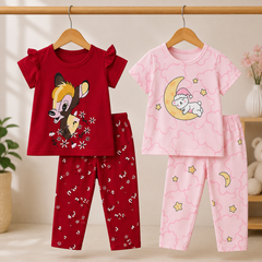 Red Deer & Pink Moon Print Pajama Set  Pack of 2