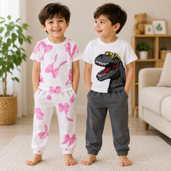Pink Floral & Dino Print Pajama Set Pack of 2